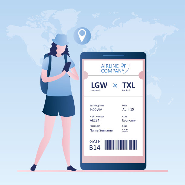 女性旅行者使用智能手机，在线办理登机手续，图片下载