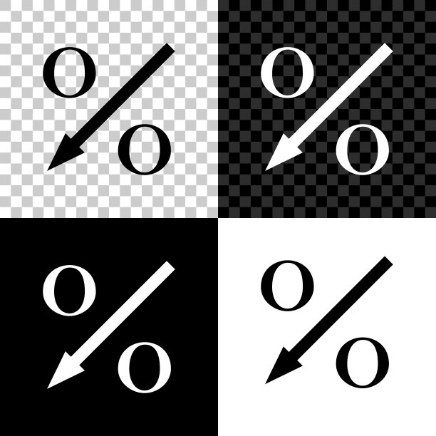 百分比向下箭头图标孤立在黑色，白色和透明的背景。比例减少的迹象。矢量图图片下载