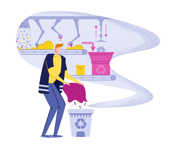 在回收厂往垃圾桶里扔垃圾的人。图片下载