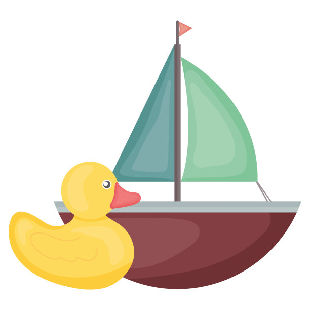 小鸭子和帆船玩具娱乐方框和生日元素矢量插图图片下载