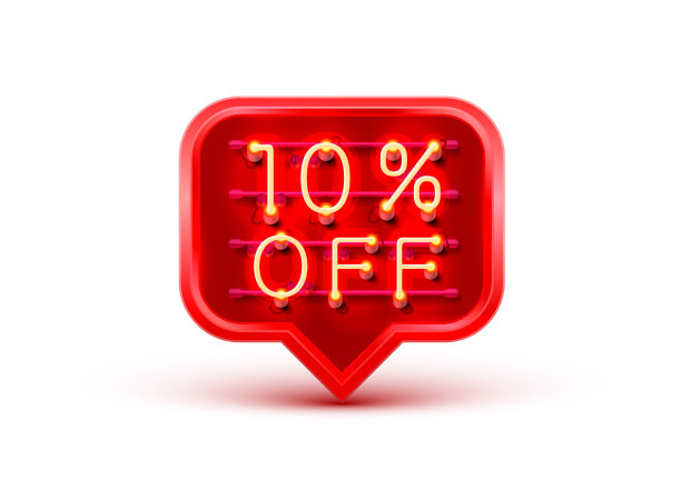 信息霓虹10 off文本横幅。晚上的迹象。矢量图图片下载