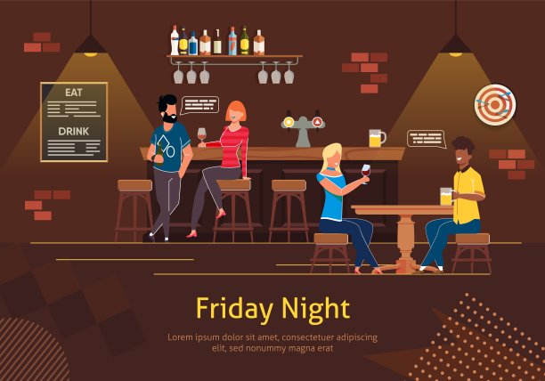 坐在吧台前的快乐男人和女人。图片下载