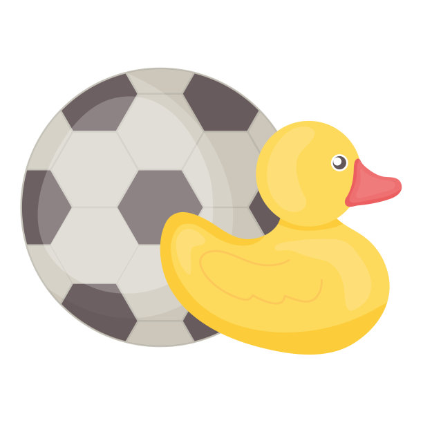 小鸭子与足球玩具娱乐方框和生日元素矢量插图图片下载