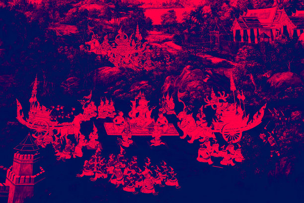 罗摩衍那(罗摩衍那)壁画颜色黑色和粉红色的插图沿着画廊墙纸和艺术背景图片下载