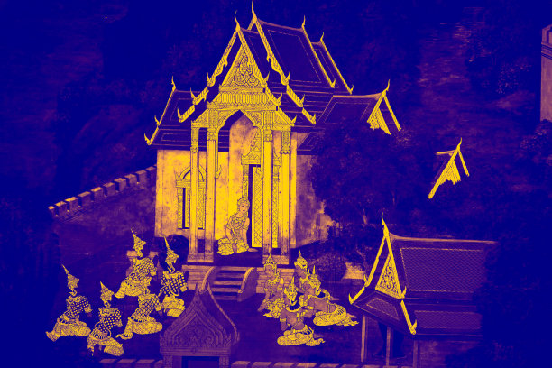 罗摩衍那(罗摩衍那)壁画颜色黑色和粉红色的插图沿着画廊墙纸和艺术背景图片下载