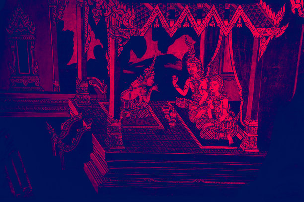 罗摩衍那(罗摩衍那)壁画颜色黑色和粉红色的插图沿着画廊墙纸和艺术背景图片下载