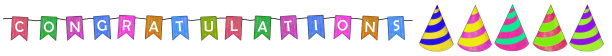 祝贺你。文字彩色旗帜与派对帽子图片下载