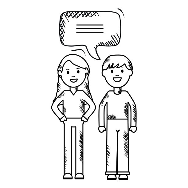 年轻夫妇与语音气泡头像字符方框和生日元素矢量插图图片下载