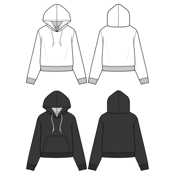 帽衫时尚平面素描模板图片下载