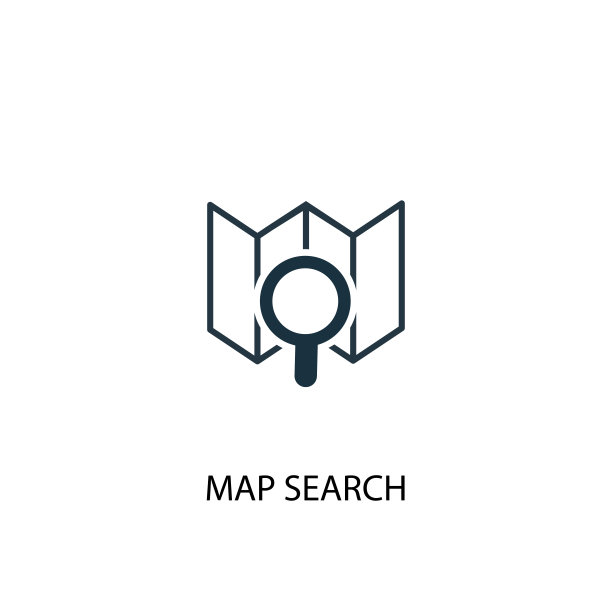 地图搜索图标。简单的元素图示。地图搜索概念符号设计。可用于网页和移动端。图片下载