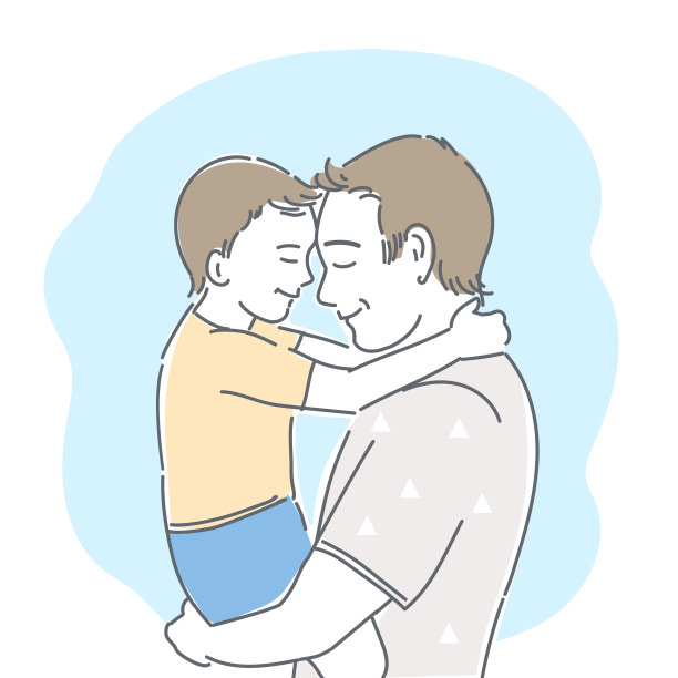 幸福的家庭。微笑的父亲和孩子。手绘矢量插图。图片下载