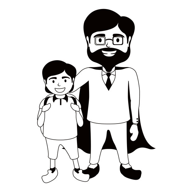 黑白的超级爸爸和一个男孩图片下载