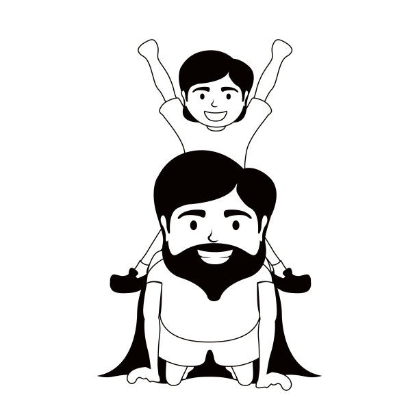 黑白的超级爸爸和一个男孩图片下载