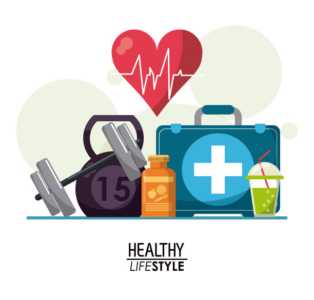 白色海报元素与气泡和心跳节奏元素运动健康的生活方式图片下载