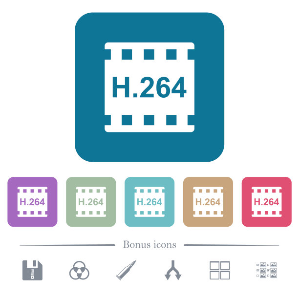 H.264电影格式彩色圆角方形背景扁平图标图片下载