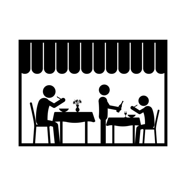 橱窗，餐厅里的人在餐厅里的图标。餐厅插图中的晚餐元素。优质的图形设计图标。网站的标志和符号收集图标图片下载