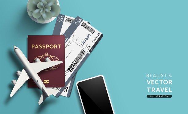 护照和登机牌向量图片下载