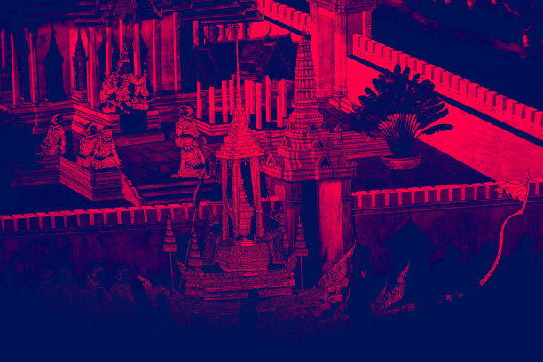 罗摩衍那(罗摩衍那)壁画颜色黑色和粉红色的插图沿着画廊墙纸和艺术背景图片下载