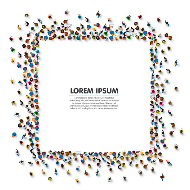 一群人排成条幅，孤立在白色的背景上。矢量图图片下载