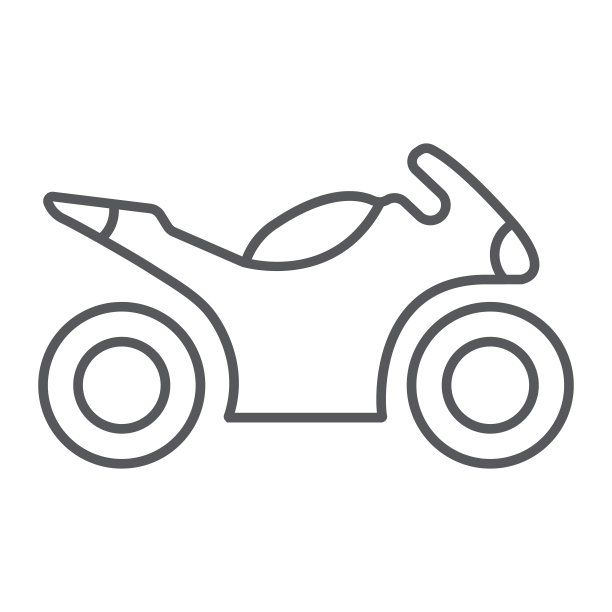 跑车细线图标，交通和驾驶，摩托车标志，矢量图形，白色背景上的线性图案。图片下载