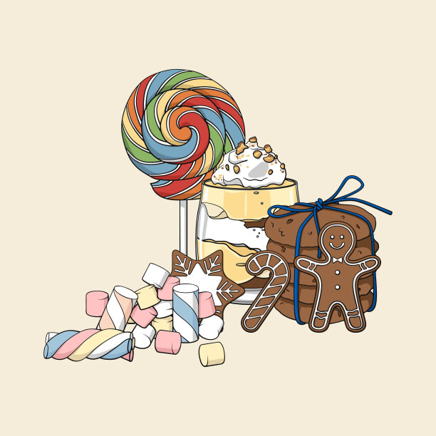 彩色孤立手绘糖果套。图片下载