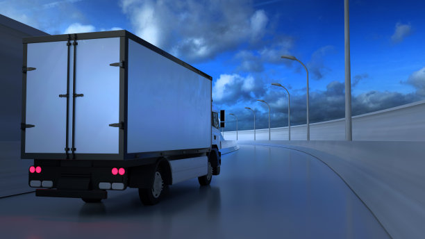 在阳光明媚的夏日高速公路上行驶的白色卡车的3D插图图片下载