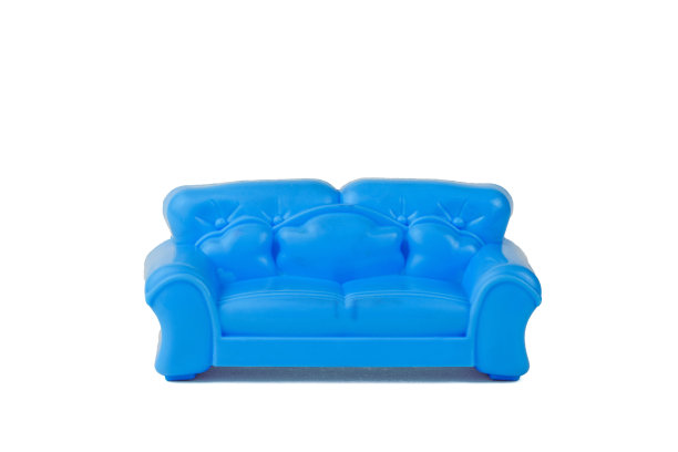 玩具现代蓝色美丽的沙发孤立在白色的背景。极简主义。图片下载