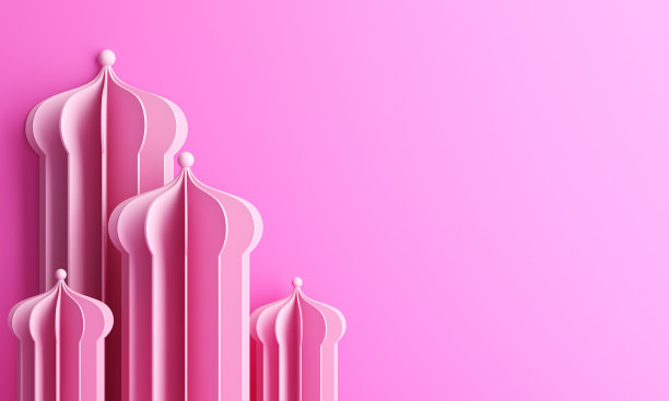 阿拉伯窗户或清真寺剪纸在粉红色的粉彩背景。图片下载