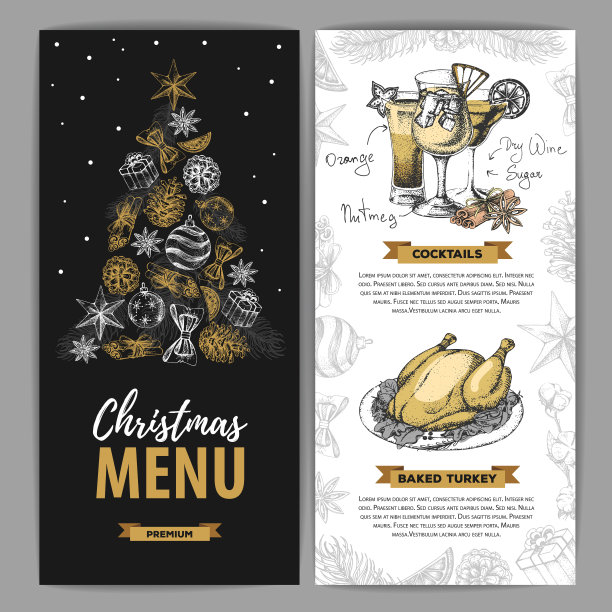 手绘圣诞节日菜单设计。餐厅的菜单图片下载