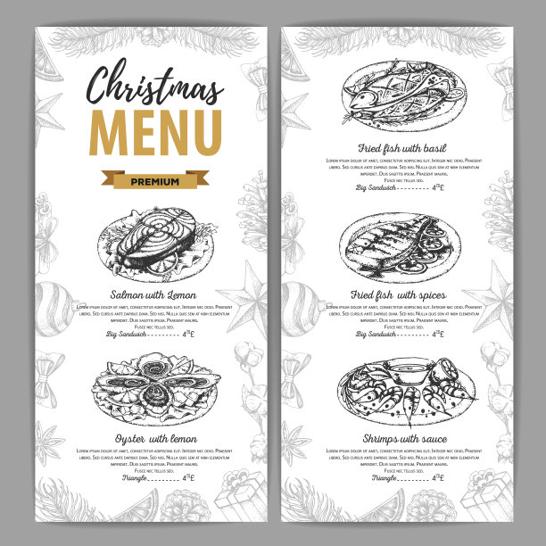 手绘圣诞节日菜单设计。餐厅的菜单图片下载