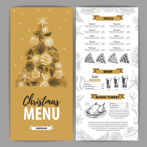 手绘圣诞节日菜单设计。餐厅的菜单图片下载