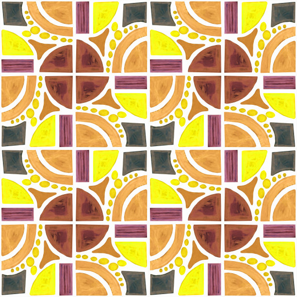 圆形和正方形用水彩、蓝色和浅橙色和白色线条绘制图片下载