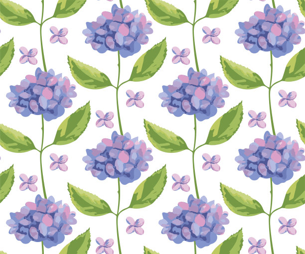 日本风格的背景。矢绣球圆花束无缝图案。花木矢量图图片下载