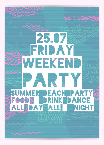 夏季派对海报。周末在海滩，假期布局。排版设计。横幅,传单,邀请。图片下载