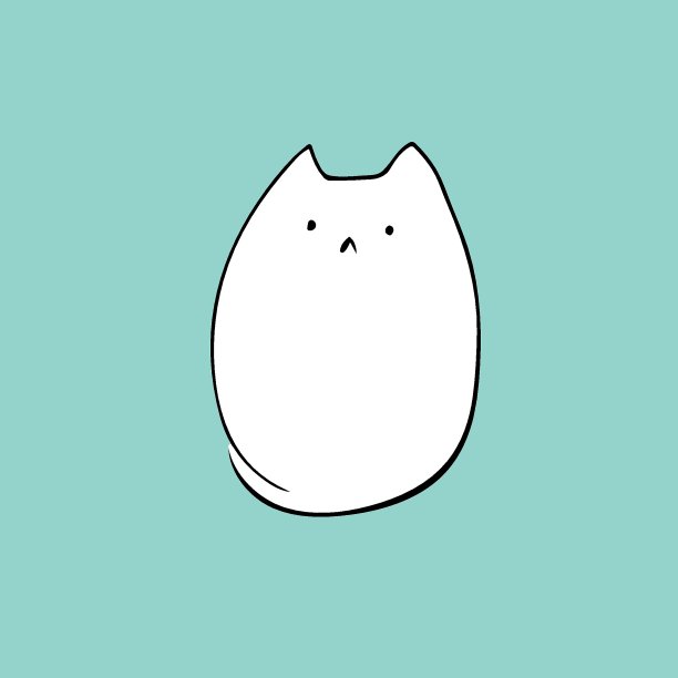 可爱的卡哇伊手绘涂鸦白猫与滑稽古怪困惑的脸表情坐在绿松石背景。写意线条艺术写生风格。向量。儿童房幼儿园海报图片下载