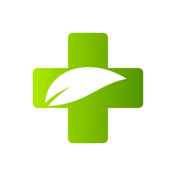 卫生保健绿色医疗十字和叶，标志孤立图片下载