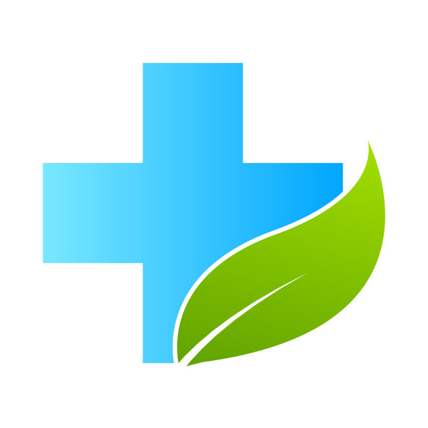 卫生保健绿色医疗十字和叶，标志孤立图片下载