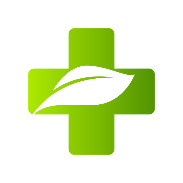 卫生保健绿色医疗十字和叶，标志孤立图片下载