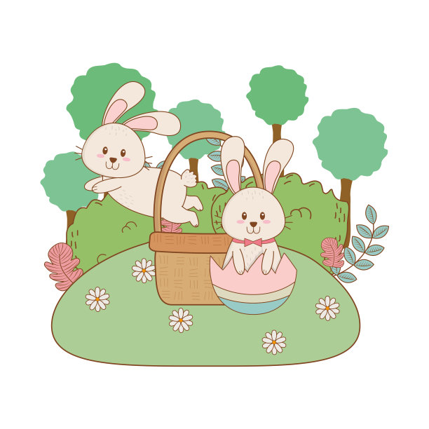 花园里画着彩蛋的小兔子图片下载