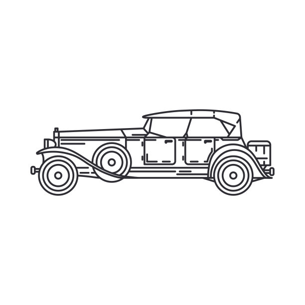 线向量图标美国汽车老前辈。1930年代经典风格。怀旧古董汽车。夏天旅游度假。老式卡通跑车。高速公路。车库。收集车。插图设计。图片下载