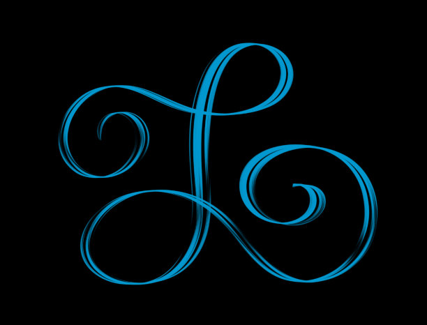 蓝色大写L在黑色背景上发光-手写字母图片下载