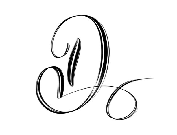 优雅的手写大写字母D在黑色孤立在白色背景图片下载