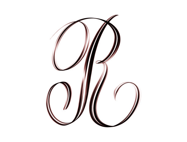 铜版体字母R -在白色背景上孤立的手写字母图片下载