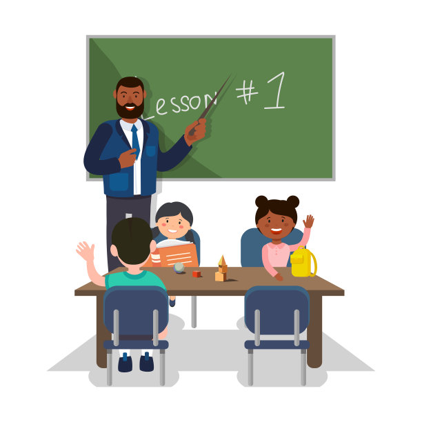 老师和学生在白色背景。矢量。素材图片