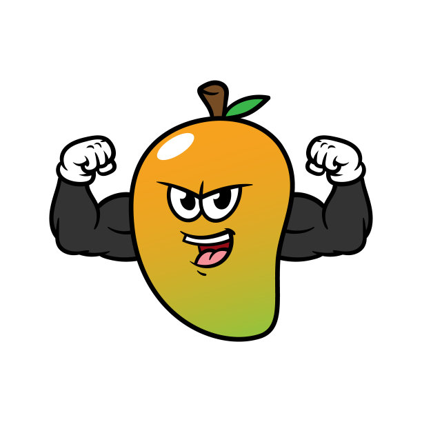 卡通弯曲肌肉的芒果角色图片下载