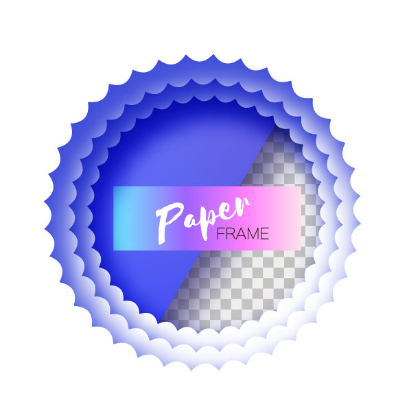 折纸艺术风格的分层框架。设计横幅展示，传单，海报和邀请函的布局。白色剪纸圈白色框架与圈波装饰。图片下载