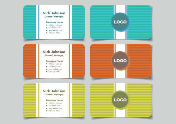 充满活力的颜色商业名片设计水平条纹模式背景矢量插图图片下载