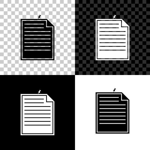 笔记纸与别针按钮图标隔离在黑色，白色和透明的背景。备忘录签署。矢量图图片下载