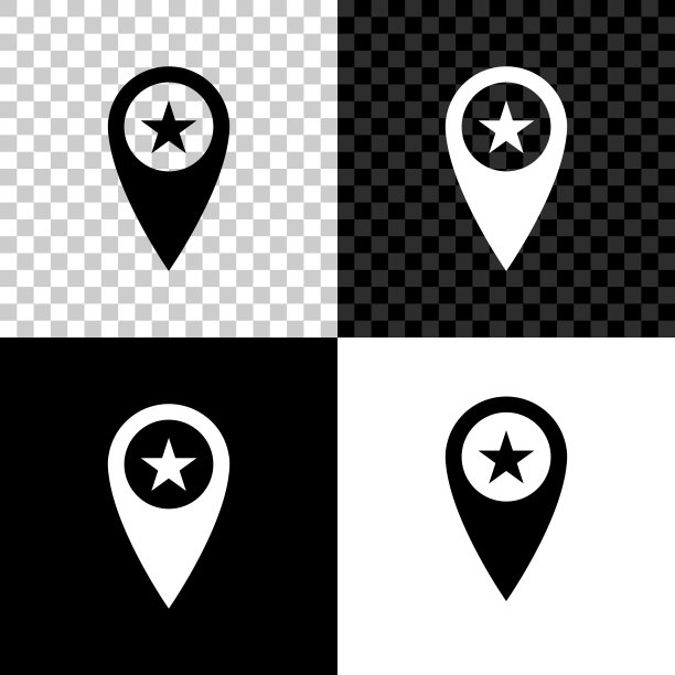在黑色、白色和透明背景上隔离的带星标图标的地图指针，星标收藏夹图钉地图图标，地图标记，矢量插图图片下载