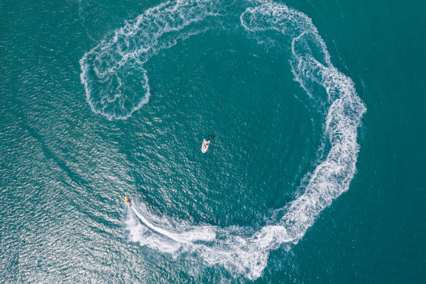 清澈的海洋和喷射艇的鸟瞰图图片下载
